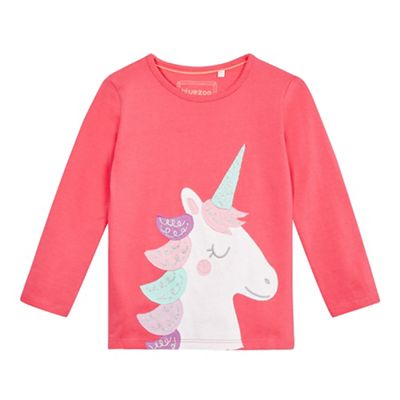 bluezoo Girls' pink unicorn appliqu top